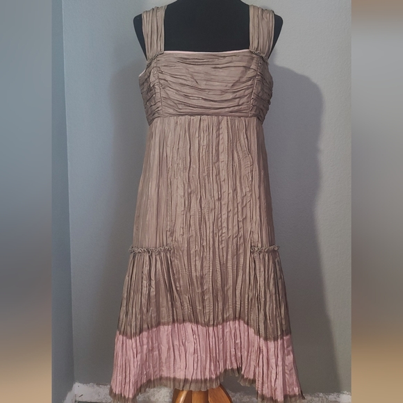 Peruvian Connection 100% Silk Crinkle Midi Dress - Picture 1 of 9